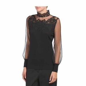 ADIVA Turtleneck Sweater With Lace Sleeve xl blouse R20